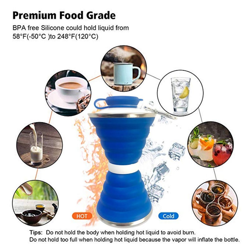 SEMETOR Collapsible Water Bottle, Camping Cup With Carabiner, Reuseable Silicone Foldable Leak Proof Portable Sports Travel Water Bottles For Outdoor, Travel Gym Hiking, BPA Free, Cycling Cups with Carabiner - Image 4